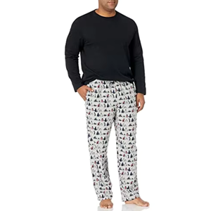 Pyjama d'été pour homme en flanelle 100% coton, imprimé animal, confortable, manches courtes, pantalon décontracté, ensemble de pyjama uni - Product Image 2