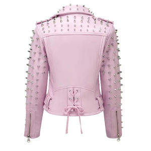 Chaqueta de Motociclista para Mujer, de Cuero Vacuno Genuino, Cuello Camisero, Cierre de Cremallera, Resistente al Viento, Corte Regular, Manga Larga, Poliéster - Product Image 2