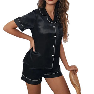 Conjunto de Pijama de Seda Satinada para Mujer, Manga Corta, Botones, Pantalones Cortos, Ropa de Dormir Suave, Ropa de Casa, Secado Rápido, Transpirable, para Verano - Product Image 5