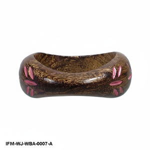 Handcrafted Wooden <b>Bangle</b> <b>Bracelet</b> Antique Brown Finish with Pink Floral Carvings Chunky Boho Statement Jewelry for Women - Product Image 2