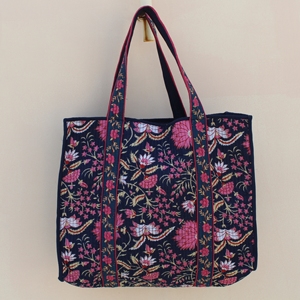 Premium Quilted Cotton Tote <b>Bag</b> Reversible Dual Floral Print Large Capacity <b>Long</b> Shoulder Daily Use Travel Shopping <b>Bag</b> - Product Image 5