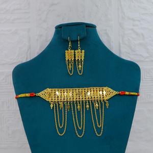 Conjunto de Collar Étnico Chapado en Oro Tradicional con Pendientes, Joyería de Moda Hecha a Mano, Collar Inspirado en Dubái, África y el Mundo Árabe - Product Image 5