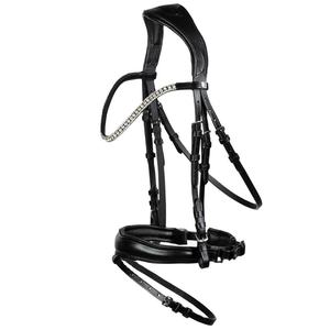 Brida de Cuero Negro Premium Duradera para Caballo con Cristales, Cabezada y Riendas para Entrenamiento y Competición Fab International - Product Image 1