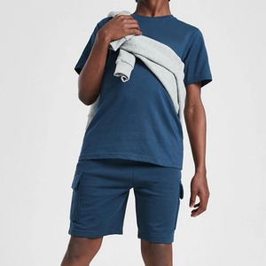Ensemble unisexe en coton 2 pièces T-shirt et short Col rond Manches courtes Couleur unie Respirant Tenue d'été décontractée - Product Image 1