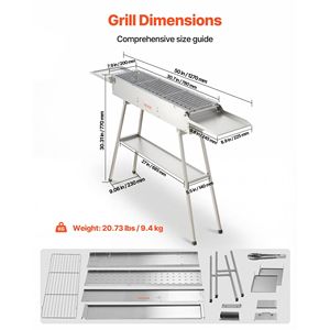 250 Sq.in. <b>Portable</b> Foldable Charcoal Grill with Liftable Tray and Side <b>Tables</b> Brushed Stain for Camping - Product Image 3