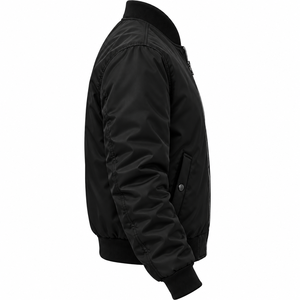 Blouson bomber noir pour homme à col montant, fermeture éclair sur le devant, logo brodé, vêtement d'extérieur décontracté pour l'automne - Product Image 4