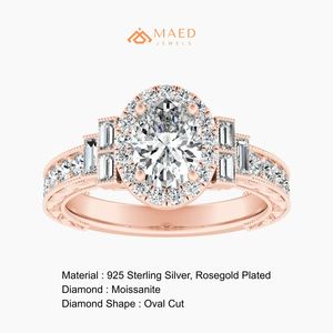 Anillo de Compromiso de Oro Rosa con Tres Piedras de Corte Ovalado para Mujer, Regalo de Boda y Aniversario - Product Image 6