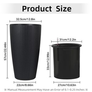Vaso Moderno per Piante da Interno/Esterno, 22,5 Pollici, Grande, in Plastica Nera con Design Imitazione Rattan, Vasi e Fioriere Intelligenti - Product Image 5