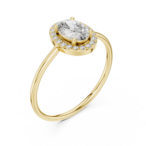 Oval & Round Cut Lab Grown Diamond Engagement <b>Ring</b> 14K Yellow Gold Halo Wedding Band for Women with Certification - Product Image 2