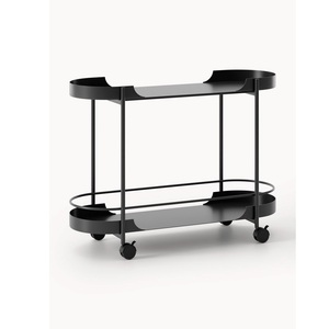 Minimalist Black Beverage <b>Utility</b> Cart 2 Layer Oval Drink Organizer And Coffee Station Table with Raised Guard Rails - Product Image 1