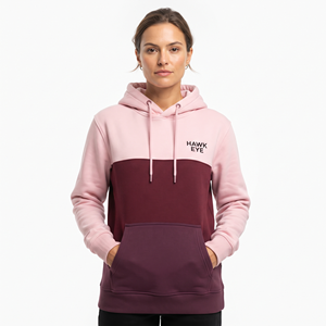 Sudadera con capucha informal de bloques de color para mujer al por mayor, de manga larga con bolsillo canguro - Product Image 1