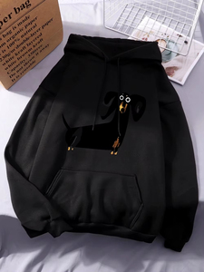 Sweat-shirt à capuche pour femme, nouvelle qualité, imprimé drôle de chien teckel, sweat-shirt décontracté chaud en polaire pour l'hiver avec poches - Product Image 2