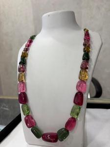 Collier en pierres synthétiques tourmaline bio-couleur, perles en forme de pépites - Product Image 3