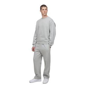Mens Light Grey <b>Crewneck</b> Sweatshirt and Matching Straight-Leg Pants Tracksuit OEM ODM Wholesale Apparel - Product Image 1