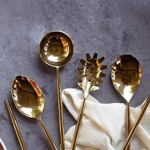 Ensemble de cuillères de service plaquées or, finition miroir, manche long, design glamour pour la cuisine - Product Image 3