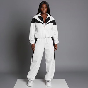 Custom logo Distressed Full Zip up Pullover Towel Embroidery <b>Tracksuit</b> 2 Pieces Cozy Sweatpants and Cropped Hoodie Set for Women - Product Image 5