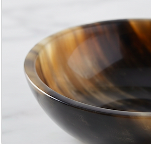 Bol de service en corne avec bordure en laiton, motif marbré brun et noir naturel, vaisselle décorative d'appoint - Product Image 2