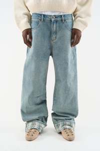 <b>Men's</b> Vintage Faded Gray Wide Leg Cotton Blend <b>Jeans</b> Washed Gradient Cropped Denim Streetwear Baggy Length Pants - Product Image 2