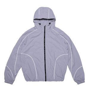 Custom Logo <b>Black</b> Hooded <b>Windbreaker</b> Jacket Men Sporty Zip Up Reflective Piping Lightweight Outdoor <b>Windbreaker</b> Jacket - Product Image 3