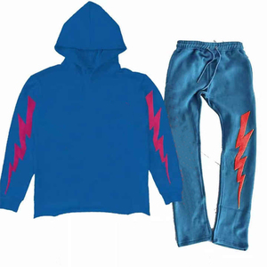 Sudadera con capucha y estampado de rayo de lana polar personalizada para hombre, conjunto de chándal pesado, ropa urbana unisex, sudadera con capucha extragrande y jogger - Product Image 4