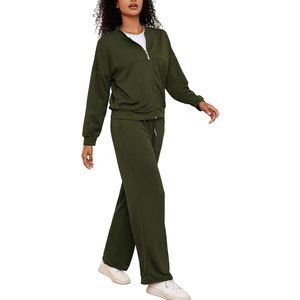 ชุดเซ็ทวอร์มผู้หญิง 2 ชิ้น เสื้อแจ็คเก็ตซิปเต็มตัวและกางเกงขายาวทรงหลวม ชุดลำลองสำหรับพักผ่อนและวิ่งออกกำลังกาย - Product Image 4