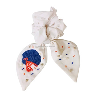 Tema de Pascua bordado Scrunchie con cuentas huevos piña lazo Floral bufanda lazo para el cabello niñas fiesta algodón y satén accesorio regalo - Product Image 6