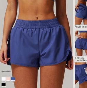 Shorts de sport décontractés pour femmes, double couche, pour yoga, fitness, gym, motif uni, haute élasticité, avec poche, course à pied, 100% coton - Product Image 4