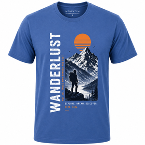 Camiseta de Manga Corta Beige para Hombre Wanderlust, Cuello Redondo, Corte Regular, Algodón Jersey, Estampado Digital Sublimado con Diseño de Montaña - Product Image 1
