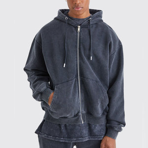 Sudadera con Capucha de Invierno para Hombre, Estilo Urbano, Lavado Ácido, Felpa Francesa 100% Algodón, con Logotipo Bordado Personalizado y Parches, Talla Grande - Product Image 1