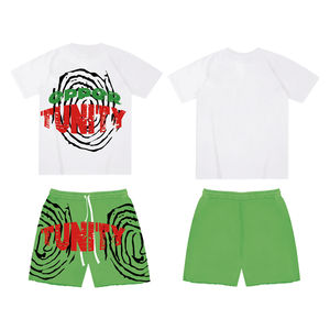 Ensemble T-shirts et shorts pour hommes en coton 100% écologique avec logo personnalisé, style streetwear délavé à l'acide - Product Image 5