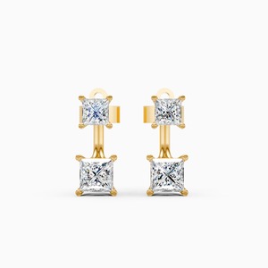 Impresionantes pendientes de diamantes cultivados en laboratorio de 1,63 quilates con corte princesa en oro amarillo, blanco y rosa de 9 quilates. - Product Image 3