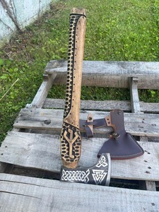 BA Enterprises Winged Goddess Tomahawk <b>Axe</b> Forged Steel Survival Tool Norse Design <b>Wood</b> Handleaxe Custom Design 18-19" - Product Image 5