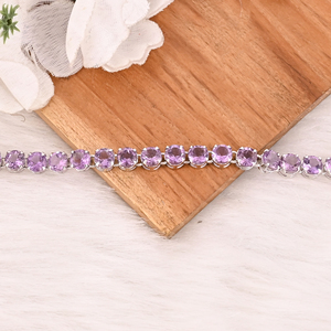 Luxury Purple Amethyst Tennis <b>Bracelet</b> Handmade 925 Silver Unisex Jewelry - Product Image 3