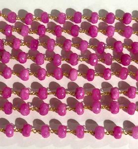 8mm Natural Pink Gemstone Beaded Chain Gold Plated Wire Wrapped Rosary Chain Jewelry Making DIY Supplies - Product Image 5