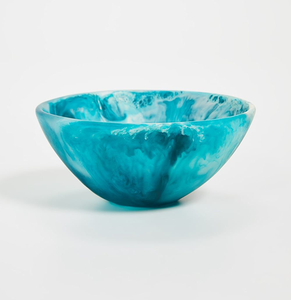 Trendy Blue Resin Salad Bowl Glossy Finish Long <b>Lasting</b> Durability Aqua Swirl Pattern bowl - Product Image 4