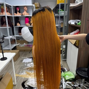 Perruque en cheveux humains 100% vierges vietnamiens, double trame, qualité supérieure, lisses comme des baguettes, couleur Ombré Brun Miel, prix usine - Product Image 4