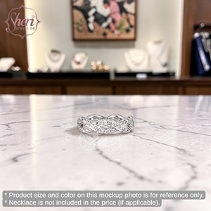 [Sheri Jewels] Anillo de Oro Blanco Sólido de 18K con Diamante Natural Estilo Lazo 888, Color F-G, Claridad SI1-2, Corte Brillante, 0.26ct, para Mujer - Product Image 3