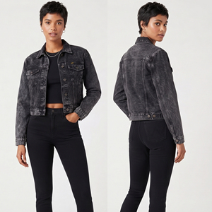 Manufacture <b>Denim</b> Crop <b>Jacket</b> Women's 100% Cotton Button Down Jeans Crop <b>Jackets</b> Ladies Turn Down Collar <b>Denim</b> Jean Crop Coat - Product Image 1