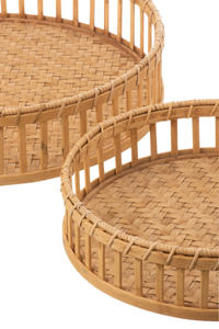 Vintage Round <b>Bamboo</b> Tray Natural Slatted Food Tray Decorative Serving Dishes For Home <b>Table</b> Storage Organizer - Product Image 4