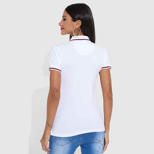Camiseta Polo Blanca a Rayas Personalizada para Mujer, Camiseta Casual de Manga Corta de Algodón Transpirable, Corte Ajustado, OEM, Alta Calidad, Top a Rayas para Dama - Product Image 4