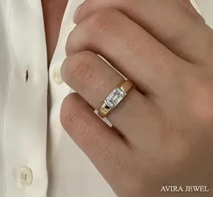Anillo de Compromiso con Diamante Cultivado en Laboratorio, 1 CT, EF VVS, Corte Esmeralda, Sin Níquel, Oro Sólido de 10k, 14k, 18k, Blanco, Amarillo, Oro Rosa, para Mujer - Product Image 6