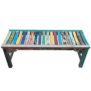 Banco Rústico de Madera de Teca Reciclada, Diseño Vintage Colorido, Banco de Madera Hecho a Mano para Jardín, Cafetería, Muebles de Restaurante - Product Image 5