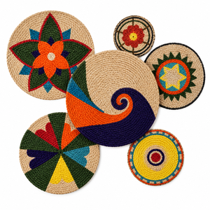 Panier mural africain tissé à la main personnalisable, plaque murale ronde suspendue, décoration murale florale géométrique en corde pour salon et entrée - Product Image 1