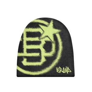Gorro de Punto Jacquard Azul Unisex Estilo Urbano para Invierno, 56-58cm, Patrón de Letras, Casual, para Adultos - Product Image 4