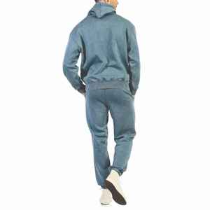 Conjunto Deportivo para Hombre, Sudadera con Capucha Azul de Algodón, Pantalones Largos, Corte Holgado Informal, Color Sólido, Transpirable, Estilo Lavado Ácido, para Otoño - Product Image 4