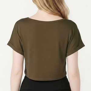 T-shirt court personnalisé à col rond en coton et élasthanne tricoté respirant pour femme avec imprimé - Product Image 2