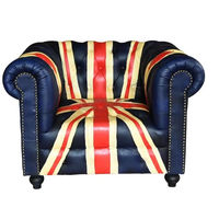 Fauteuil en cuir capitonné Union Jack, moderne et confortable, pour salon et salle à manger, avec pieds en bois et rembourrage en mousse, pour la décoration de la maison