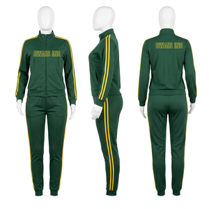 Ensemble de survêtement pour femmes, couleur verte, veste à col montant avec fermeture éclair, pantalon à manches longues, sportif, 2 pièces - Product Image 4