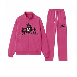 Unisex <b>Pink</b> <b>Tracksuit</b> <b>Set</b> 100% Polyester Full Zip 320 Gsm Matching Pants Casual Autumn Wear - Product Image 1