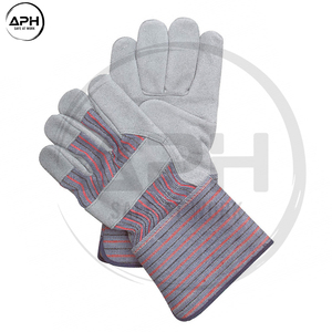 Guantes de Trabajo de Cuero Premium con Palma Reforzada, Correa de Muñeca Ajustable, Puño de Lona Rayado, Diseño Flexible para el Pulgar, Uso Pesado y Multiusos - Product Image 4